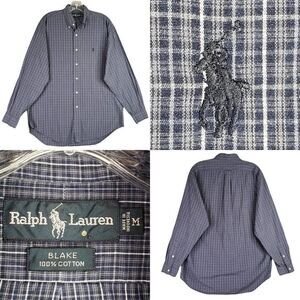 Polo Ralph Lauren Vtg Shirt Mens Medium M Oxford Plaid Blake Button Down LS Blue